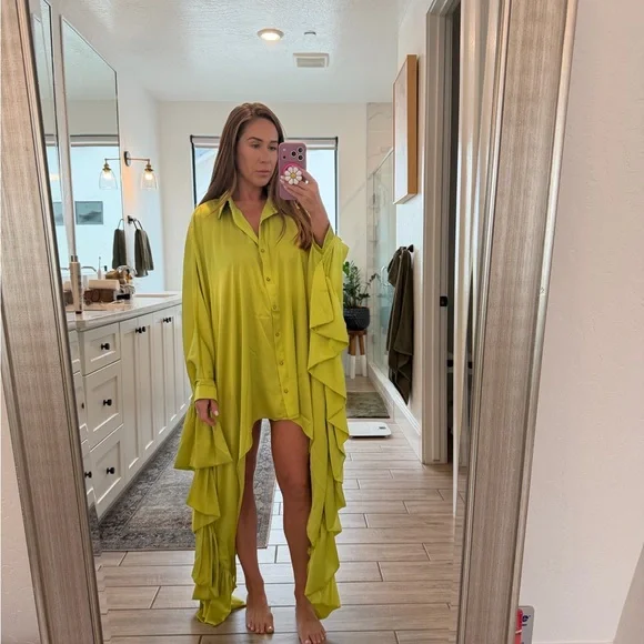 AKIRA Neon Yellow Ruffle Swim Cover-Up - Picture 1 of 3